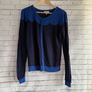 Modcloth Blue and Black Scallop Cardigan Sweater